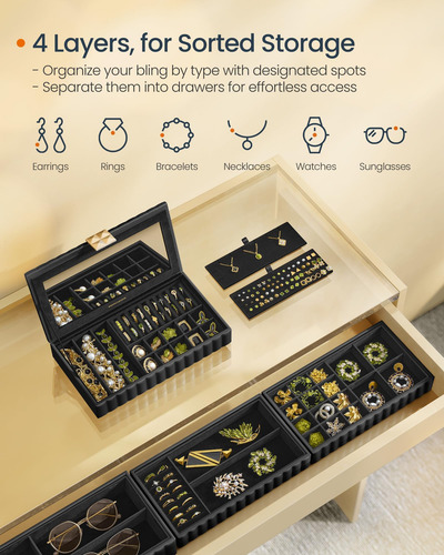 Joyero Apilable Para El Hogar Songmics Con Espejo, Organizad
