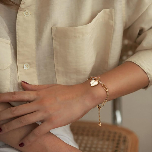 Pulsera De Corazon Chapado En Oro De 18k Con Letra Inicial N