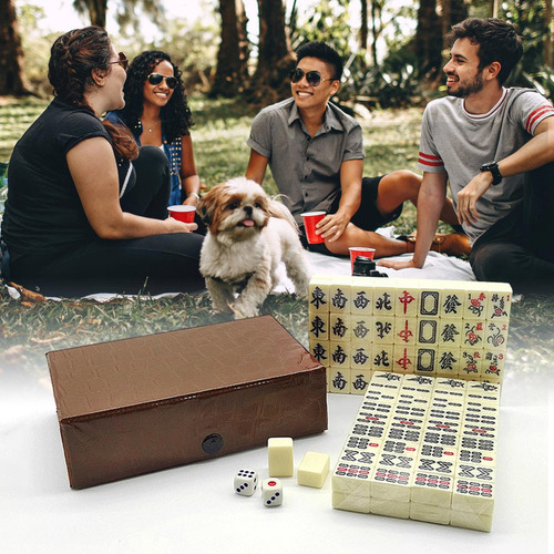 - Mini Caja De Bolsillo Portátil De Mahjong, Exquisita Piel
