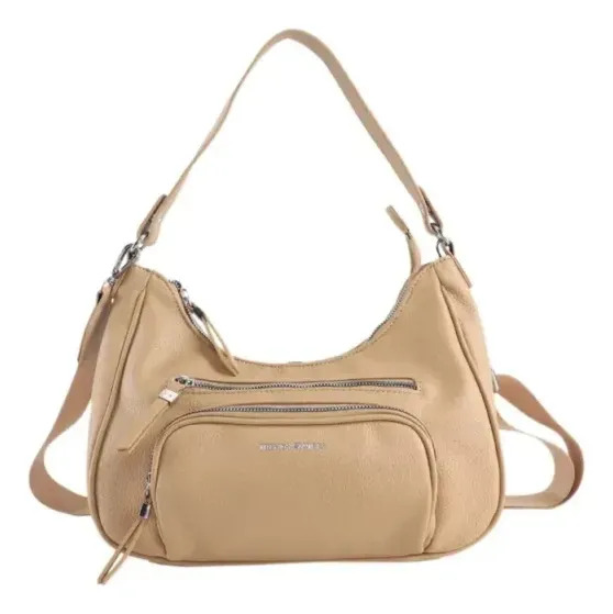 Cartera Trendy Cuero Pu Regulable Estilo Hobo Cierre Caqui Lisa Níquel