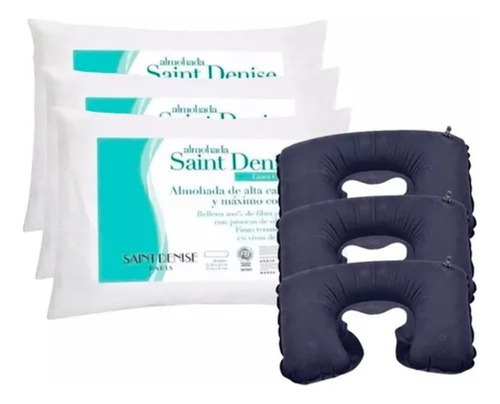 Kit X3u Almohada Relleno Siliconado Sd + 3u Cuello Viaje
