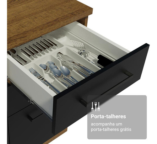 Armário Cozinha Completa 190cm Cristaleira Agata Madesa 01 Cor Rustic/Preto