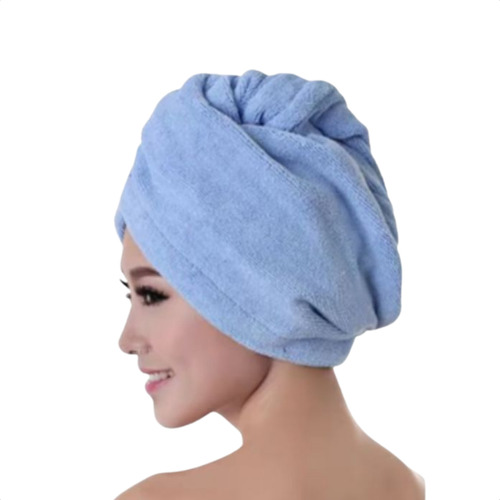 Touca Mágica Banho Turbante Seca Rápido Prática Felpuda Cor Azul