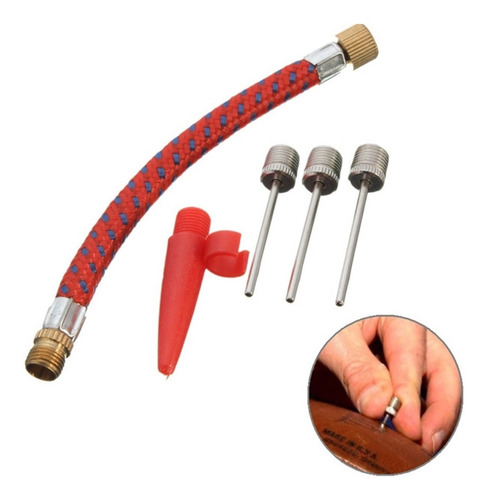 Bomba De Inflar + 5 Pçs Bico Para Bola Futebol Bicicleta