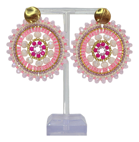 Aros Mandala Color Rosado Baño 18k