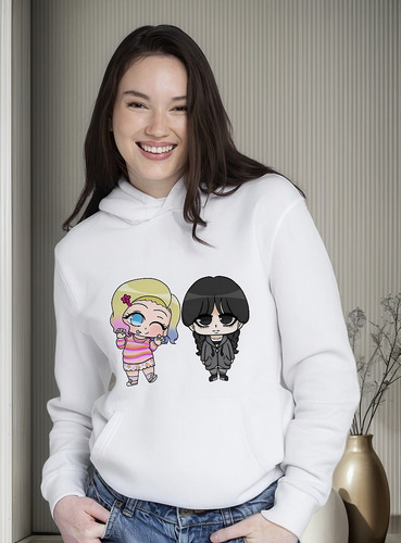 Sudadera Con Gorro Unisex Dibujo Wednesday Enid Loba Amigas