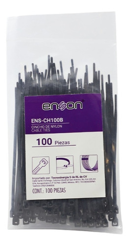 Cincho De Nylon Enson Ens-ch100b Color Negro De 2.5 X 100mm