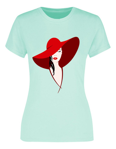 Playera Mujer Manga Corta Estampado Sombrero Rojo - Moda