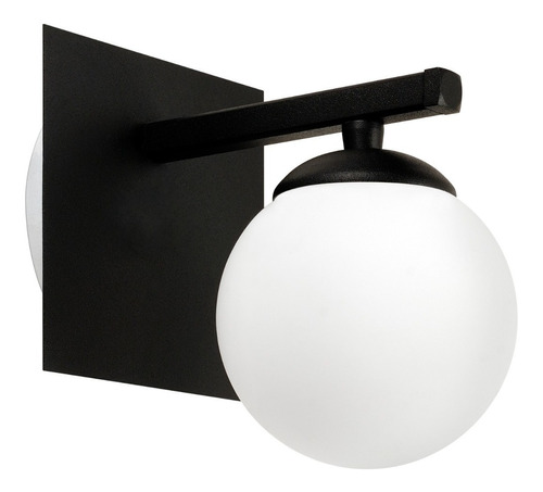 Aplique 1 Luz Elyn Negro Globo Opal Apto Led G9 Deco