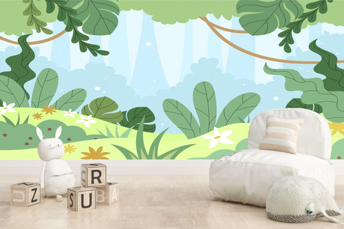 Papel Parede Infantil Baby Folhagem Bosque Encantado Florest