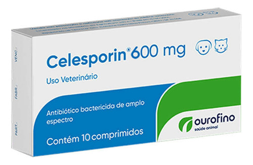 Celesporin Antibiótico 600mg Cartela Com 10 Comprimidos Cães
