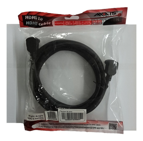 Imagen 2 de 4 de Cable Hdmi Axxis Certificado Punta Angular 10 Pie 3 Metros