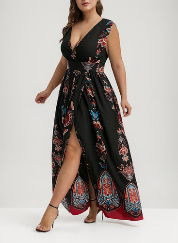 Vestido T Para Mujer, Talla Grande, Estampado A La Moda, Cue