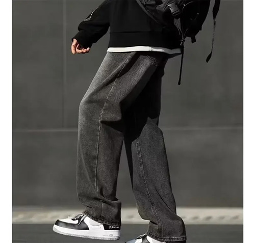 Pantalones Casuales De Corte Recto Para Hombre, Jeans Negros