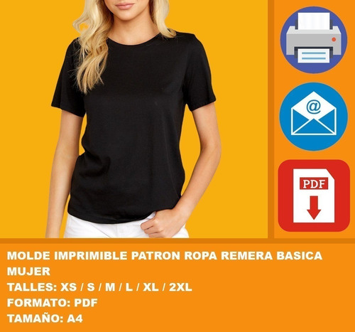 Molde Imprimible Patron Ropa Remera Basica Mujer Promo 2x1