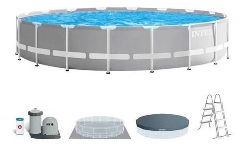 Piscina estructural redonda Intex 26732 con capacidad de 24311 litros de 5.49m de diámetro gris claro diseño mosaico