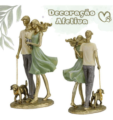 Escultura Familia Pai Mãe Passeando Com Filho E Cachorro