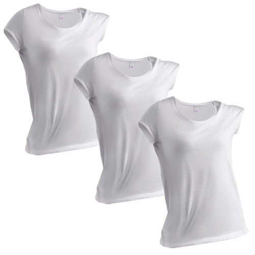 Kit 3 Camisetas Basicas Feminina 100% Algodão Lisa Premium