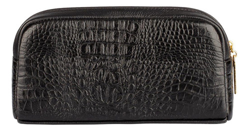 Necessaire Grande De Couro Croco Adriana - Preto