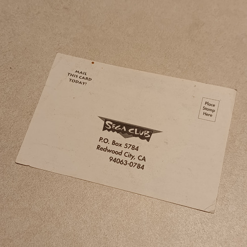 Sega Club Tarjeta De Registro Postal Original Sega Génesis (Usado)