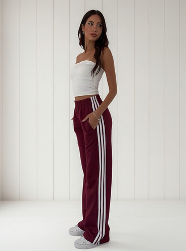 Pantalon Joggin Palazzo Franjas Lateral Moda Mujer Tendencia