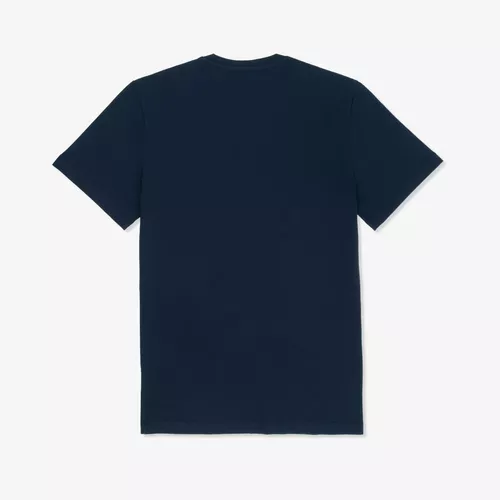 Camisetas Lacoste Hombre  Camiseta de hombre en algodón con logo estampado  tridimensional y cuello redondo Azul Marino « Portelamor