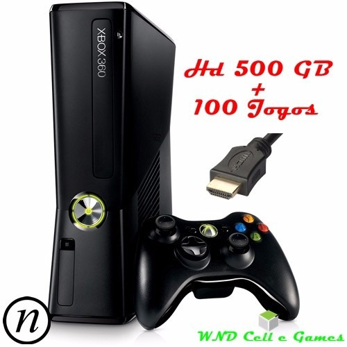 Xbox 360 Slim 4gb + Hd 500gb + 100 Jogos, Freestyle.