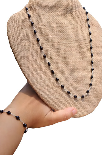 Conjunto De Obsidiana Y Plata Pulsera Y Collar