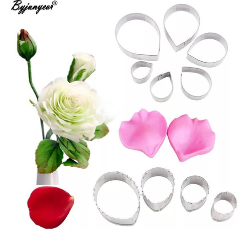 Molde Silicón Fondant Set Nervadores Flor Rosa C Cortadores