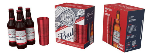 Kit Cerveja Budweiser 4 Unidades 330ml + Copo