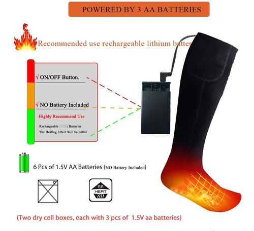 Calcetines Térmicos Eléctricos Calentadores De Pies Invierno Negro Diseño De La Tela Talle