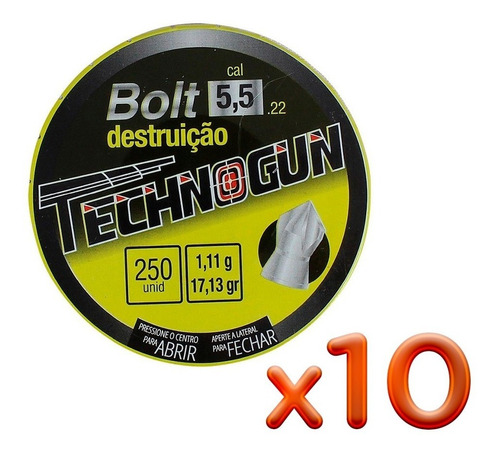 Kit 10 Latas De Chumbinho Technogun Bolt 5.5mm 250un