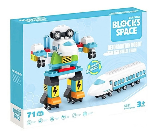 Set De Construccion Bloques Tren Y Robot 71 Piezas Niños