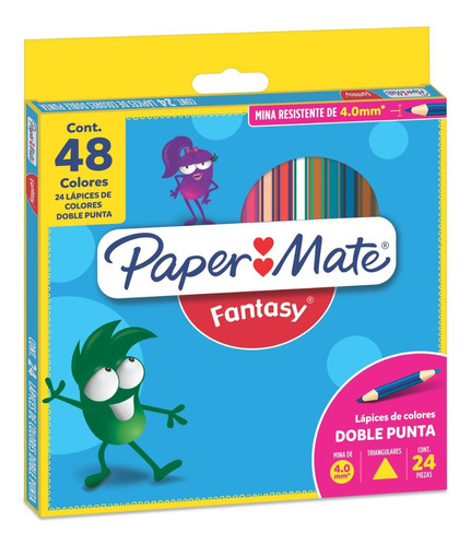 24 Lapices Colores Doble Punta Paper Mate Fantasy Punta 4mm