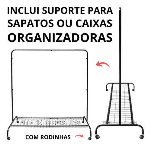 Arara De Roupas Com Rodinhas P/ Quartos E Loja Com Sapateira