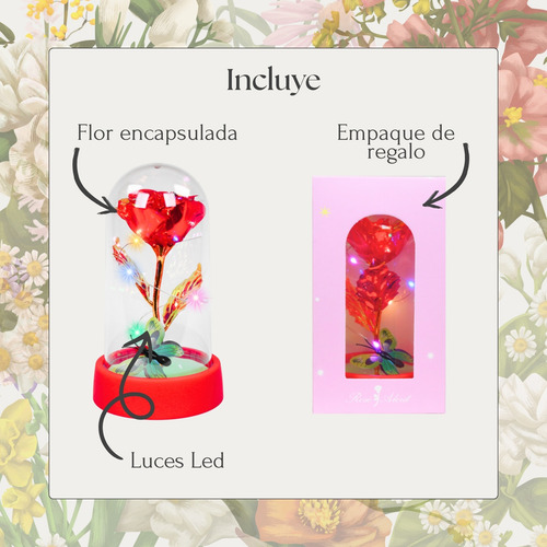 Rosa Eterna Tornasol + Mariposa Con Luz Led Flor Artificial Rojo