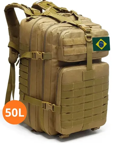 Mochila Tática Impermeável Militar Reforçada Viagem Camping Pesca 50 Litros Cor Bege