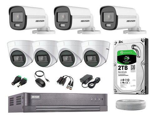 Cámaras Seguridad Kit 7 Hikvision 1080p Colorvu Noche Color
