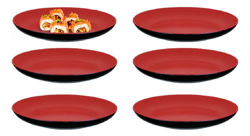 6 Prato Fundo Preto Melamina 20cm Restaurantes Buffet Sushi