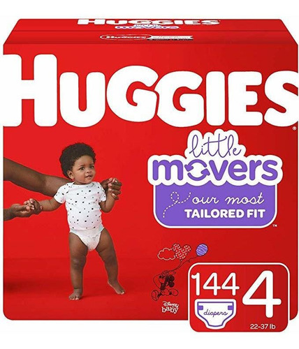 Huggies Little Movers Pañales Para Bebés, Talla 4, 144 Ct, U