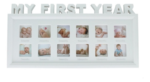 Portarretrato Multiple Bebe 1 Primer Año 12 Fotos Infantil Color Blanco
