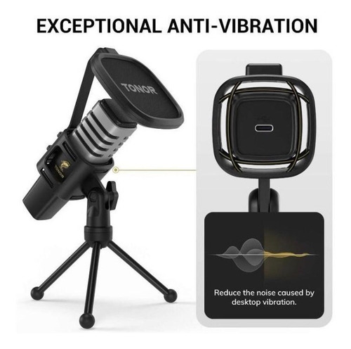 Imagen 3 de 6 de Micrófono Tonor Usb Condensador Con Filtro Pop Y Trípode