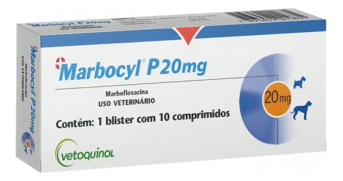 Vetoquinol Marbocyl P Comprimidos Antibiótico Cães Gatos 20mg 10 Unid