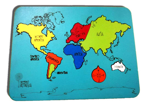 Rompecabezas Encastre Continentes Mapa Planisferio Madera