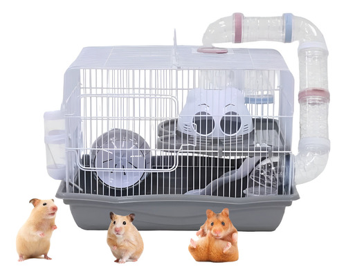 Jaula Para Hamster De 2 Pisos Y Tubos Para Mascotas Casa Con Accesorios  Rueda Bebedero Jaula Para Roedores 