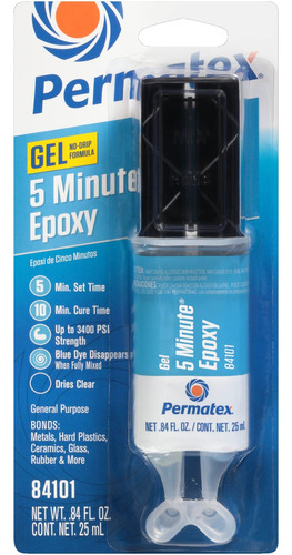 Pegamento líquido Permatex Epox, de secado ultrarrápido, 5 minutos, 25 ml, cerámica cromada, tela de fibra de vidrio, plástico duro, metal y caucho, color gris