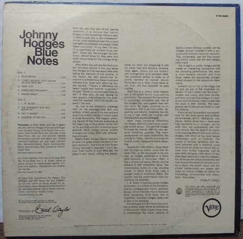 Imagen 2 de 2 de Johnny Hodges - Blue Notes (lp, Estados Unidos, 1966)