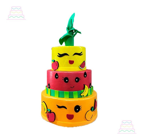 Bolo Fake Maquete Tema Frutinhas / Fruta - 25x20x15 Cm