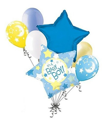 Globos De Fiesta Infantil 7 Pc It's A Baby Boy Stars & Moon 