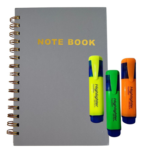 Cuaderno A5 80 Hojas Rayado + Pack X3 Resaltadores Colores